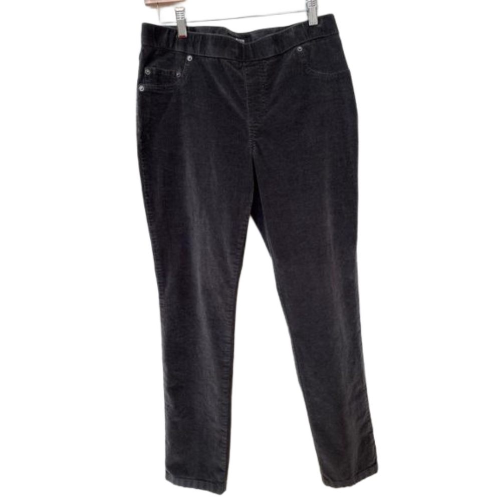 KENNETH COLE REACTION Charcoal Grey Soft Corduroy Casual Pants Elastic Waist